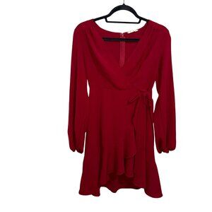 Altar'd State Women's Faux Wrap Long Sleeve Ruffle Hem Burgundy Red Dress Sz M